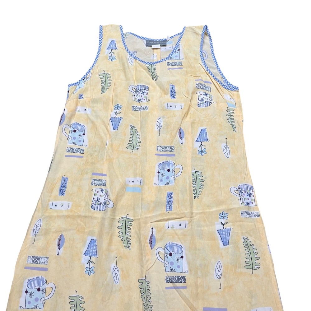 Carol Anderson II California Yellow Tea Print Gingham Trim Maxi Dress Womens 1X